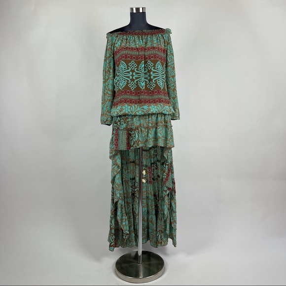 High Low Off Shoulder Smocked Dress - Picture 1 of 9